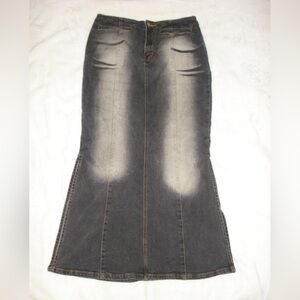 Y2K distressed long denim skirt